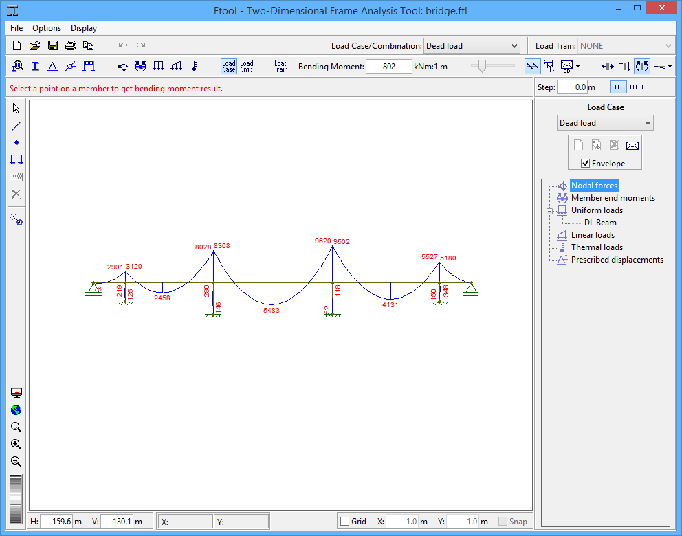 Screenshot do FTOOL - Diagrama de Momento Fletor